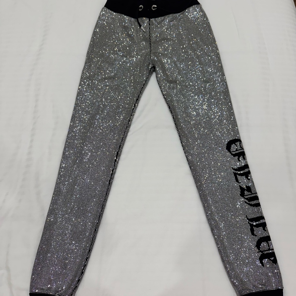 Philipp Plein Silver Black Joggers with Sparkling Finish